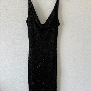 Elegant Black Beaded Evening Dress Size 14